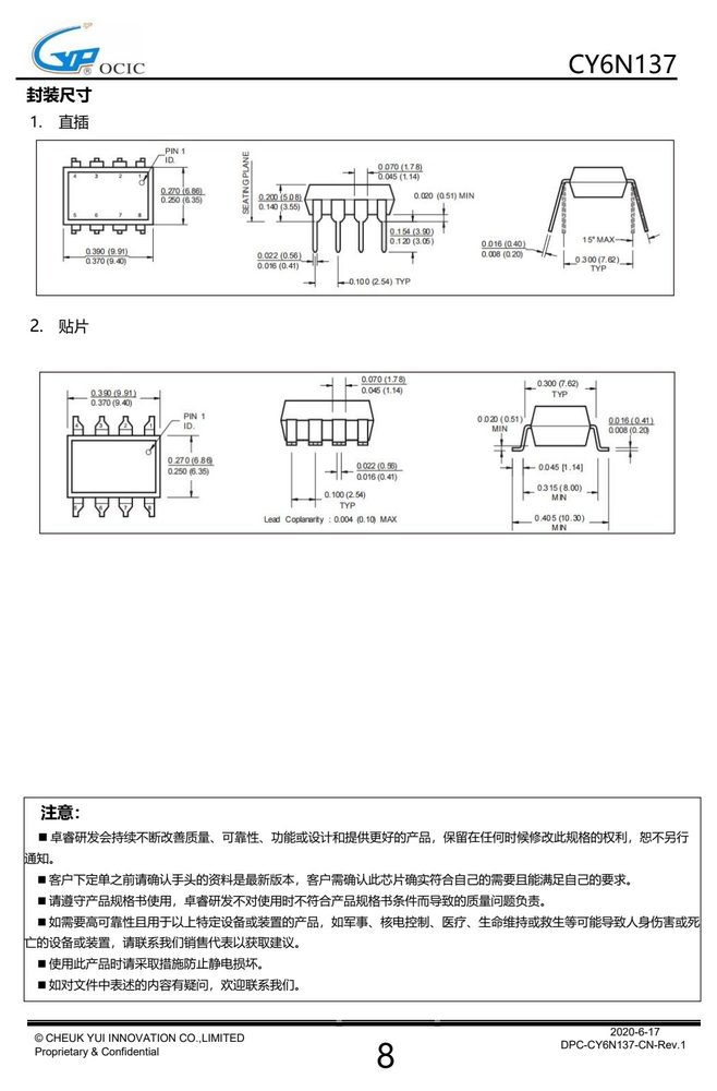 封装尺寸图（原厂规格书机械尺寸章节）