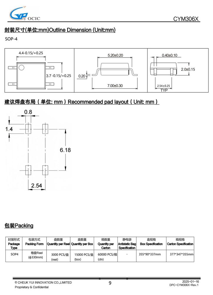 封装尺寸图（原厂规格书机械尺寸章节）