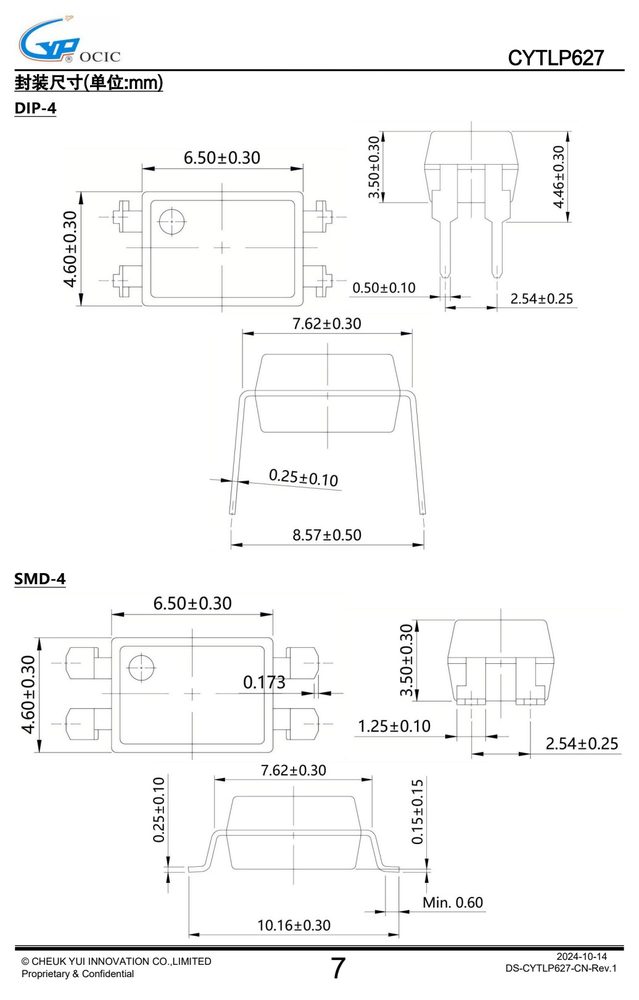 封装尺寸图(原厂规格书机械尺寸章节)