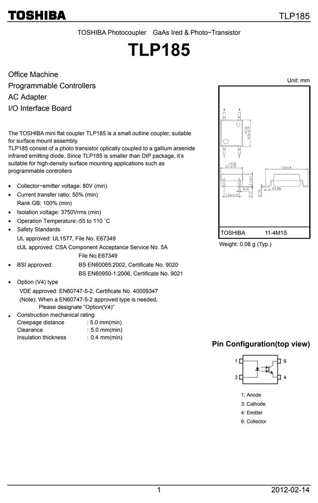 TLP185-V4GBTL-SE-T 典型应用电路